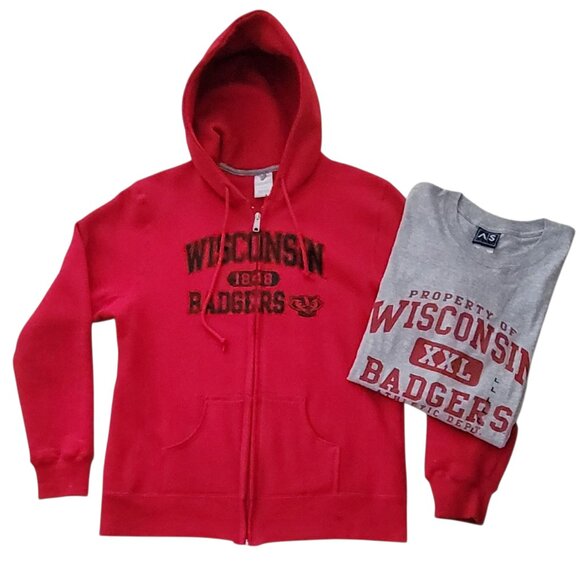 UWM Wisconsin Badgers Bundle of Sweatshirt Hooded Jacket and Graphic Tee Size L - Picture 1 of 11